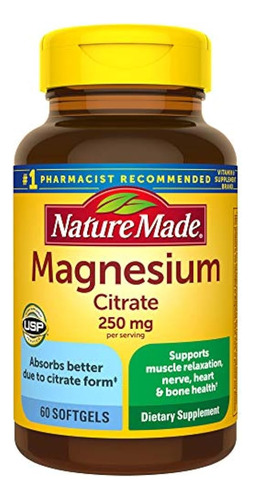 Citrato De Magnesio Nature Made 250 Mg, Suplemento Dietético