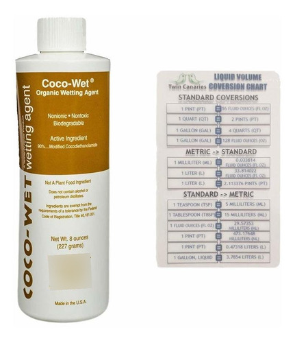 Coco-wet Wetting Agent 8 Onzas + Twin Canaries Chart