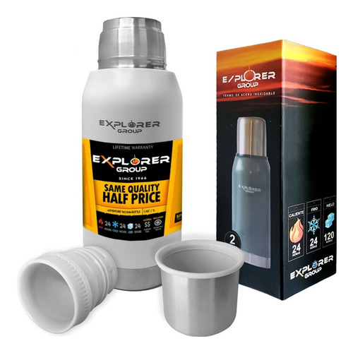 Imagen 1 de 10 de Termo Acero Inoxidable Explorer 750 Ml Pico Cebador Blanco