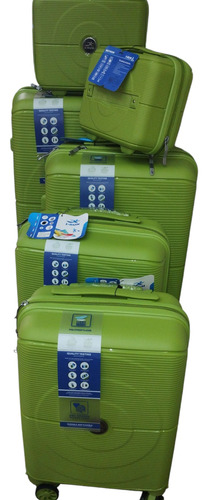 Set De 6 Valijas Verde Limón Rayas