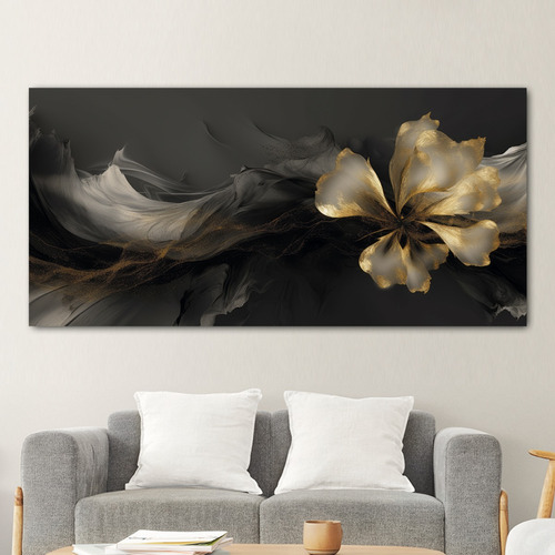 Cuadro Abstracto Dorado Negro Elegante Sala Canvas K1 130x70