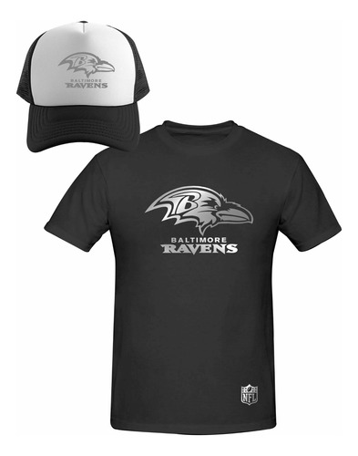 Kit Playera + Gorra Estilo Baltimore Ravens Nfl Silver