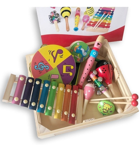 Cajón De Madera Con Instrumentos Musicales Para Niños