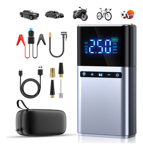 Yonjooz Carregadores De Baterías Bomba Infladora Auxiliar Partida 8000mah Power Bank Energia Móvel Multifuncional Mini Compressor Ar Portatil Bomba De Inflação Portátil Com Luz De Emergência
