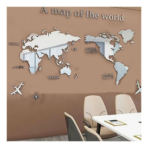 Pegatinas Acrílicas De Pared Con Diseño De Mapa Del Mundo En