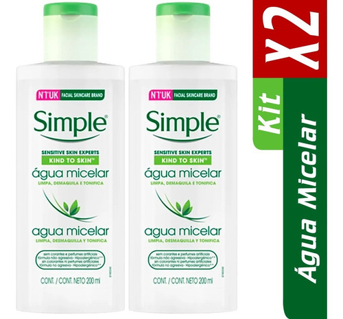 Kit Com 2 Unidades De 200ml Agua Micelar Simple Sem Perfume