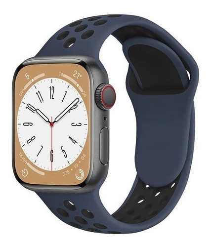 Pulseira Silicone Esportiva Para Apple Watch 7 8 41mm 45mm Cor Azul Naval E Preto S/m Largura Da Pulseira 41 Mm