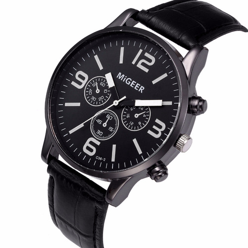 Relógio Masculino Migeer Pulseira De Couro, Em Promoção!