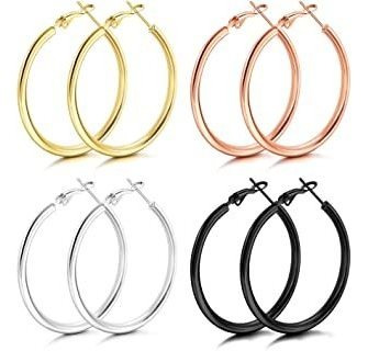 4 Pares De Pendientes De Aro Grandes Para Mujer Chapados Rsm