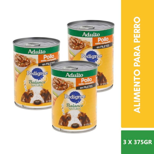 3 Pzs Pedigree Alimento Adulto Balance Nat Pollo Filete 375g