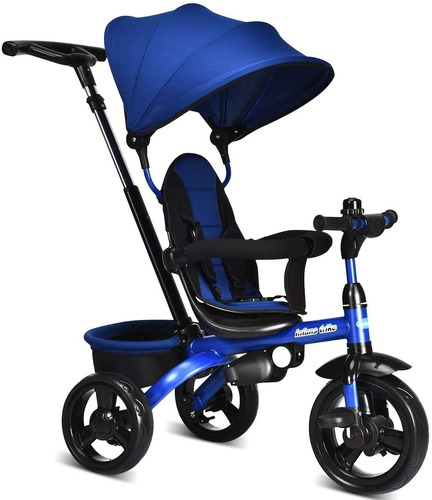 Triciclo Para Ninños 4 En 1 Toldo Color Azul  Marca Infans 