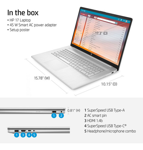 Laptop Hp 17 17.3 R5 5500u 8gb 512gb Ssd W11 Home