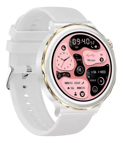 Reloj Inteligente Para Mujer Blanco Dorado Hk43