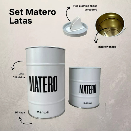Latas Yerbera Azucarera Kit Set Matero Blanco