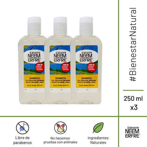 Paq. 3- Shampoo Limpieza Profunda Romero Manzananilla Neem