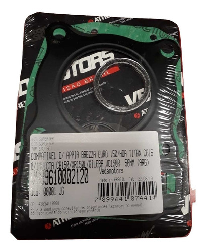 Imagen 2 de 3 de Juntas Descarbonizado Honda Invicta Xr125 Veda Brasil