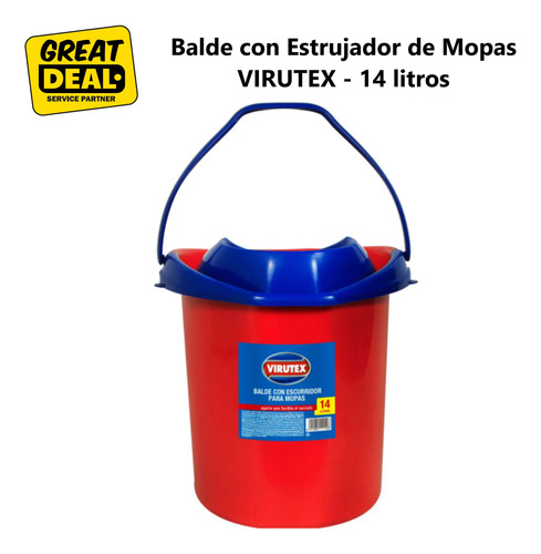 Balde Estrujador De Mopa Virutex 14 Lts - Rojo