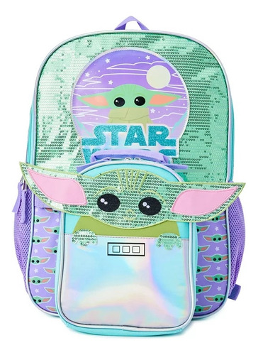 Mochila Primaria Baby Yoda + Lonchera Original Glitter 