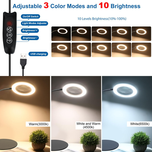 Lupa 30x 10x Con Luz Y Soporte Lámpara De Aumento 2 En 1 Con
