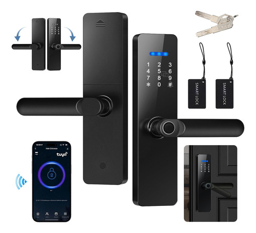 Chapa Cerradura Inteligente Electrónica Tuya Wifi 5 Maneras Códigos,huellas,llave,tarjeta,tuya App Espesor De La Puerta Recomendado 40-65mm