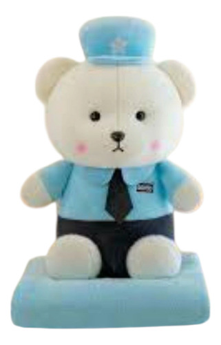 Peluche Osito Policia Con Manta Blanco Y Celeste