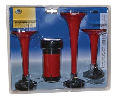 Kit Bocina Hella Aire 12v - Triple Roja Melodi - Emp. Retail