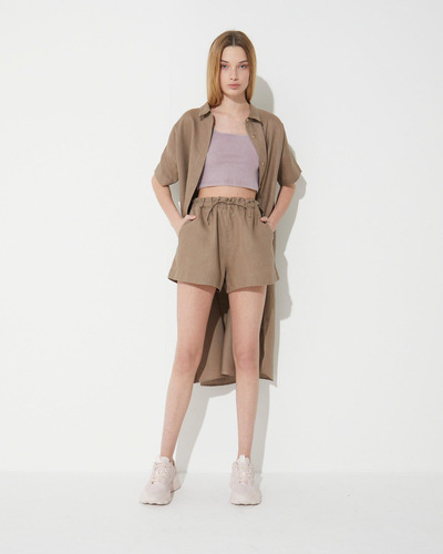 Imagen 5 de 6 de Short Lino Roses System Color Stone Tiro Alto Para Mujer