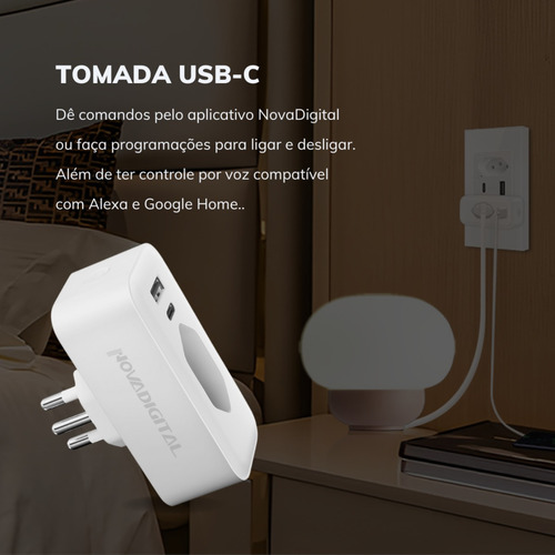 Tomada Inteligente Wi Fi Com Usb-c + Controle De Consumo