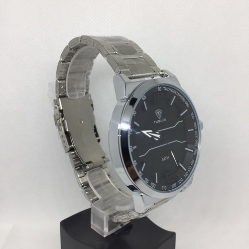 Relógio Analógico Luxo Original Preto Prata Inox Promoção