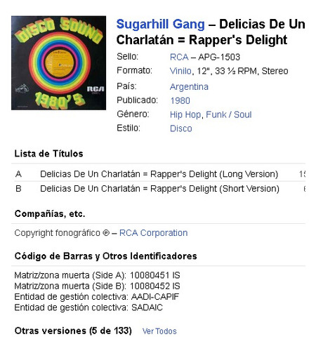 Sugarhill Gang - Delicias De Un Charlatán = Rapper's Delight (Usado)