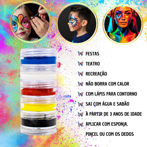 Kit Pintura De Rosto Make 5 Cores Tinta Criança Arte Make