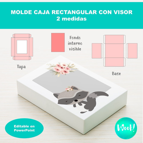 Kit Imprimible Molde Caja Rectangular Con Visor Editable