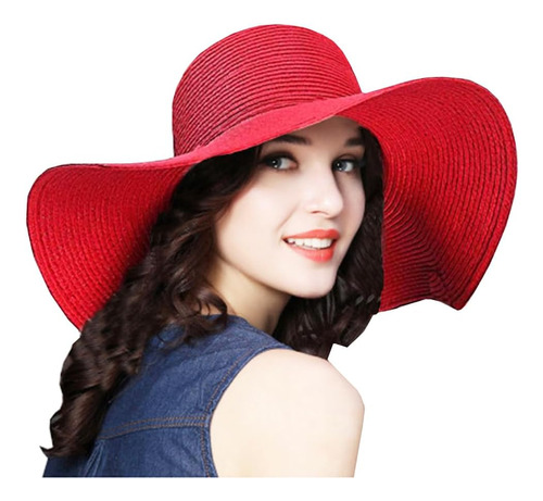 Assqi Beach Summer Wide Sun Sombrero Plegable Para Mujer Roj