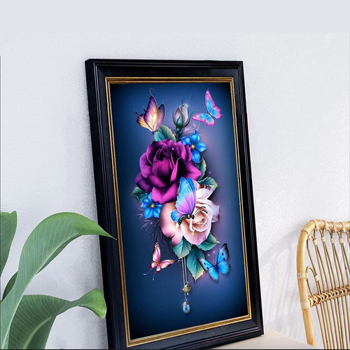T Kit Pintura Con Diamantes Flores Mariposa Diy 5d 30x40cm