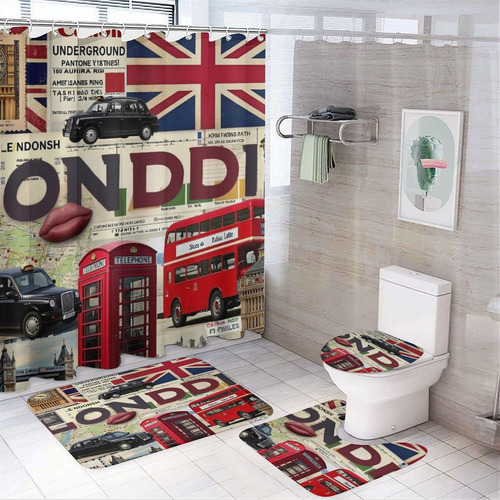 Set De 4 Cortinas De Ducha London Icons Collage-1