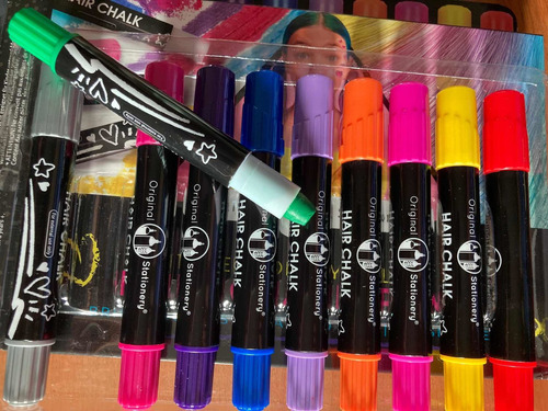 Imagen 10 de 10 de Tizas De Colores Para Pintar Cabello Maquillaje Para Niñas