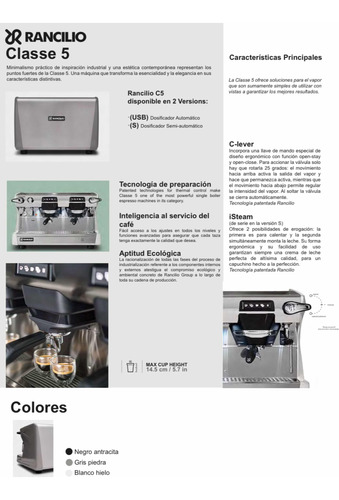 Máquinas De Café Rancilio Classe 5 En Sus 5 Versiones.