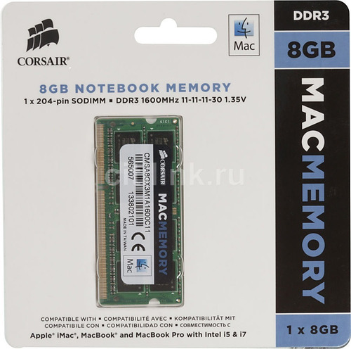 Memória 8gb Cmsa8gx3m1a1600c11 Corsair 1x8gb Mac Memory