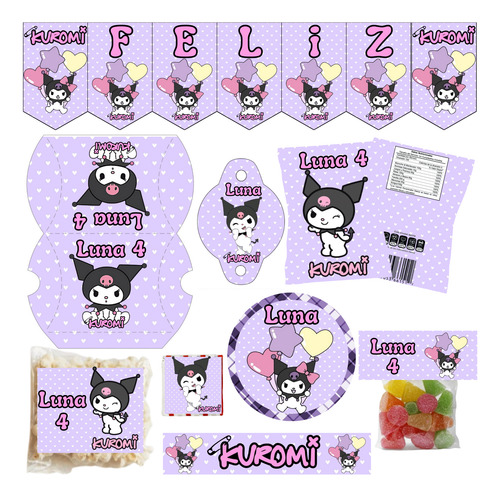 Kit Imprimible Cumpleaños Candy Bar Kuromi 1 Personalizable