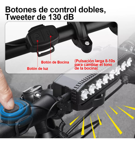 Liefine® Luz Para Bicicleta 6000 Lúmenes Impermeable 8led Recargable 6 Modos, Lampara Bicicleta Luces De Bicicleta Accesorios Con Luz Trasera Y Reflejante Sticker Rines, Luz Bicicleta De Control Doble