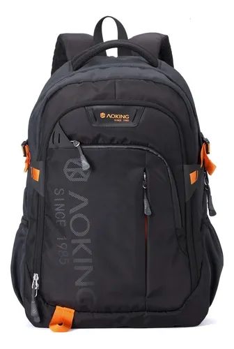 Mochila Estudiante Notebook Impermeable hombre mujer - SN57605 Color Negro Con Anaranjado