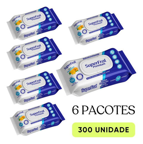 Toalha Umedecida Adulto Superfral Kit Com 6 Pacotes 300uni