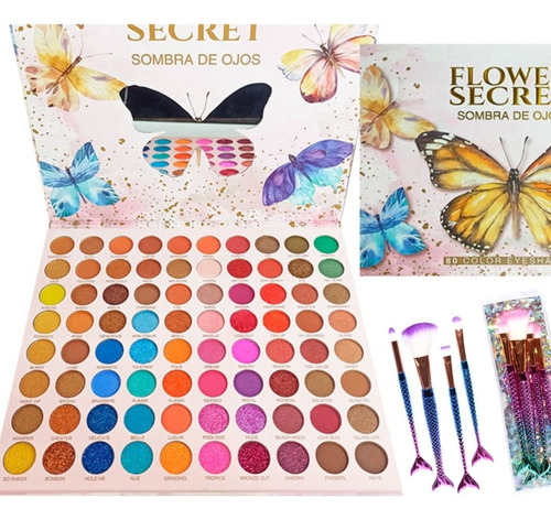 Paleta De Sombras 80 Colores Butterfly + Set Brochas Gratis