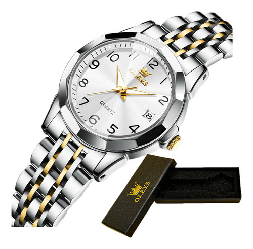 Reloj Elegante Olevs Luminous Calendar Para Mujer Color Del Fondo Silver Golden White