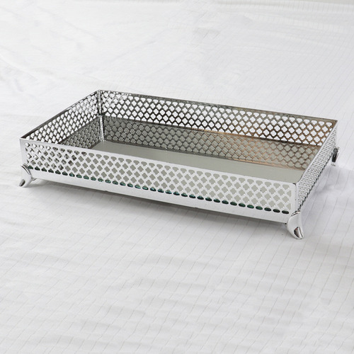 Bandeja Cozinha Xícaras Espelhada Metal 12x22cm Prata