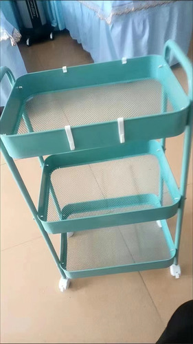 Carrito Auxiliar Metalico Para Estetica 3 Niveles Color Turquesa