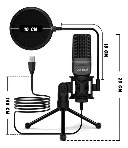 Microfone Condensador Mesa Com Pop Filter Streaming Podcasts