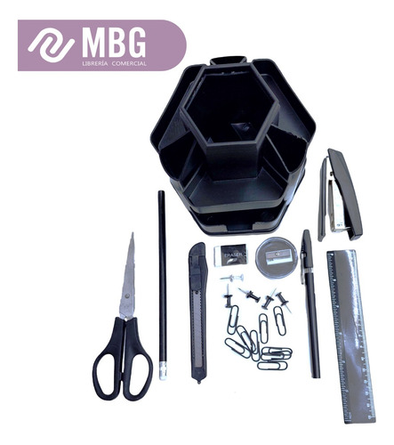 Imagen 3 de 7 de Organizador De Escritorio Ezco 8838 12 Piezas Base Rotable