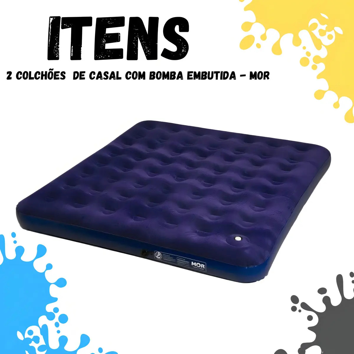 2 Colchões Inflável Casal Mor C/ Inflador Fole Embutido Kit Reparo Cor Azul marinho 4