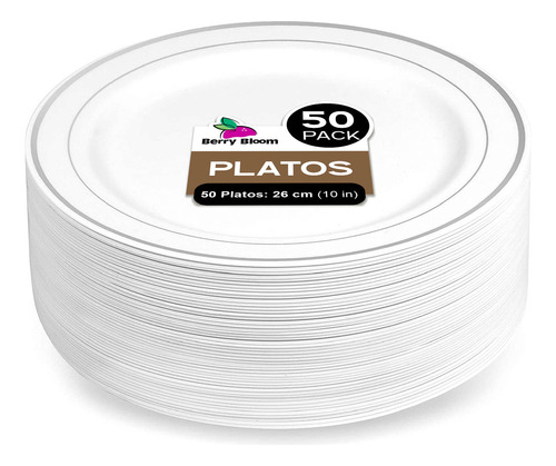 Platos Grandes Desechables Elegantes Plástico, Fiesta 50 Pz